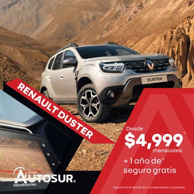 Renault Duster: Desde $4,999 mensuales + 1 año de Seguro Gratis*